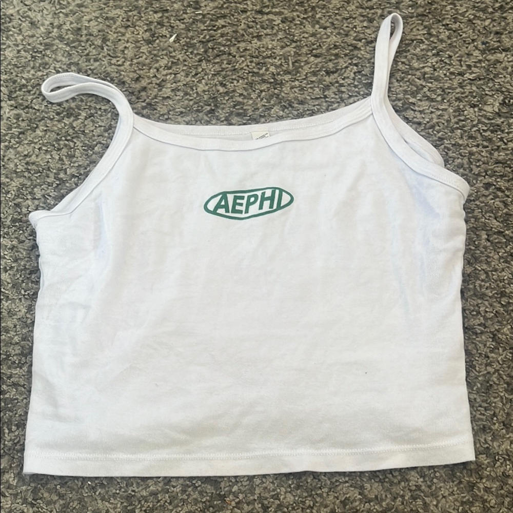 White Tank Top with Green AEPHI Logo